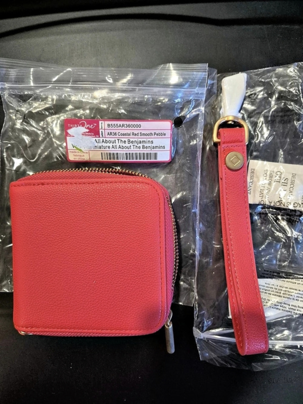 Thirty One Coastal Red Mini Benjamins Wallet & Wristlet NWT